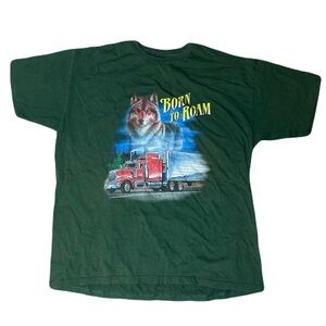 Vintage Killen Time Born to Roam Wolf Graphic Tee - Dark Green Trucker Travel 2X